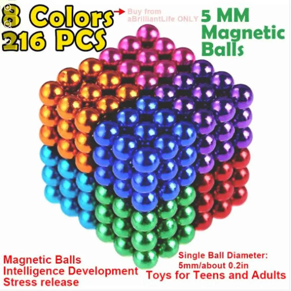 NEODIMIUM 5MM 216PCS BUCKY BALLS - MAGNETIC BALLS / CUBE -AVAILABLE IN  SILVER ONLY