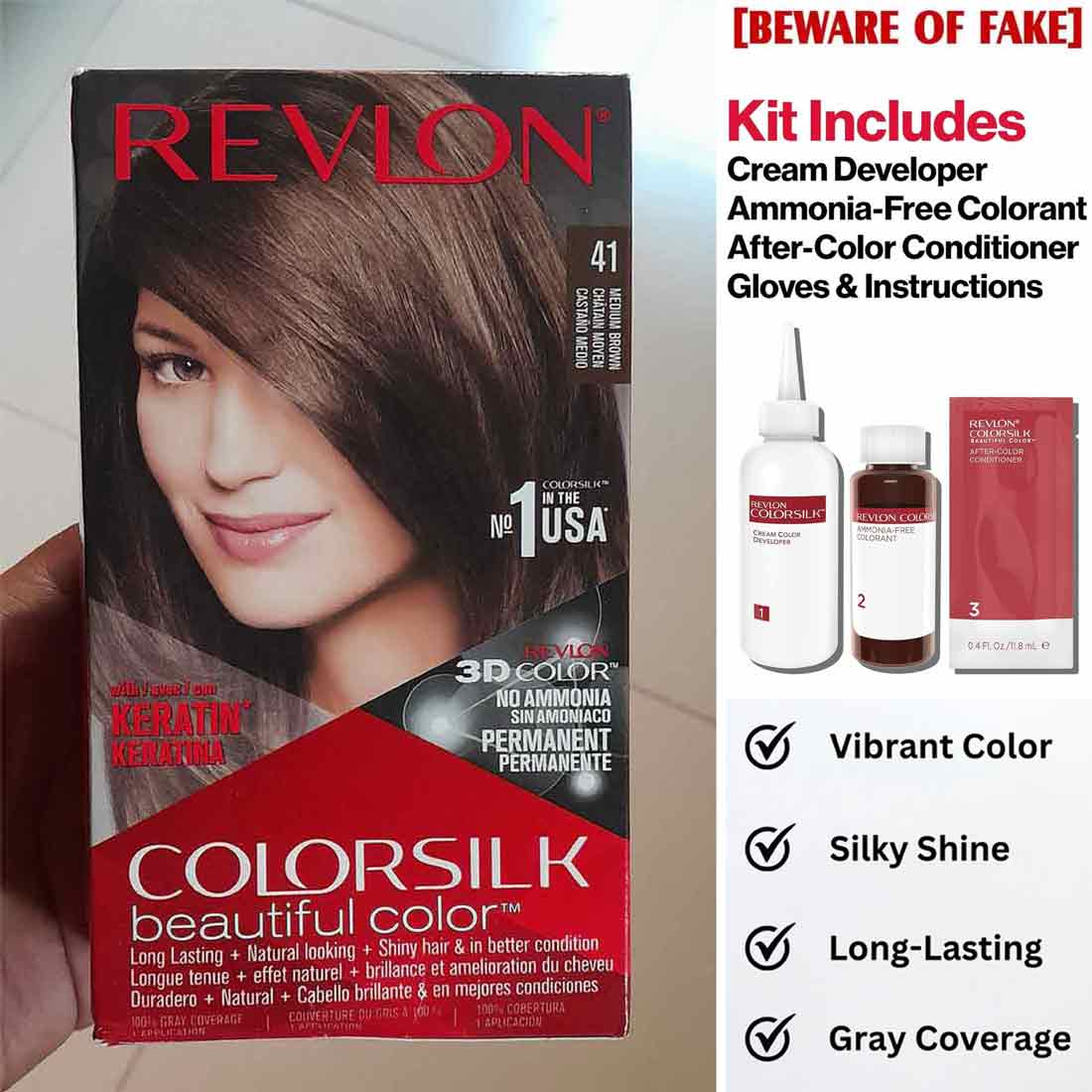 Revlon ColorSilk Beautiful 3D Hair Color- 41 Medium Brown