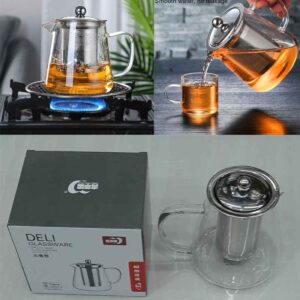 DELI Heat Resistant Glass Teapot with Infuser