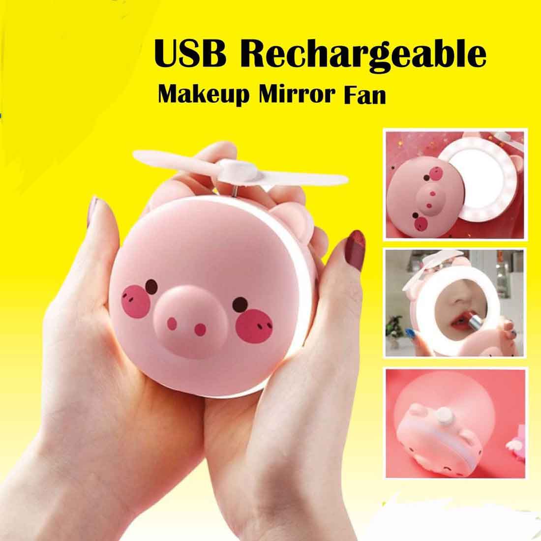 Mini Makeup Mirror with Fan and Light